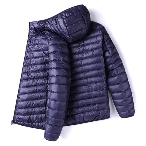 Men Lightweight Hooded Down Jacket Nylon Quilted Warm Windproof Portable Outdoor Travel Daily Casual Minimalist Style Men Packable Coat