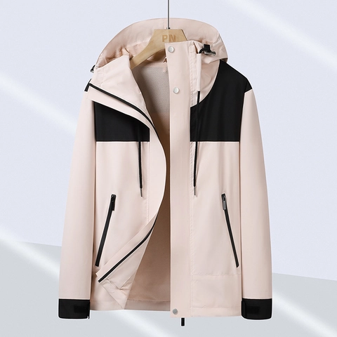 Women's Hooded Windbreaker Jacket Lightweight Waterproof Windproof Outdoor Sports Patchwork Outerwear Coat