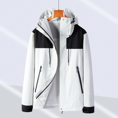 Women's Hooded Windbreaker Jacket Lightweight Waterproof Windproof Outdoor Sports Patchwork Outerwear Coat