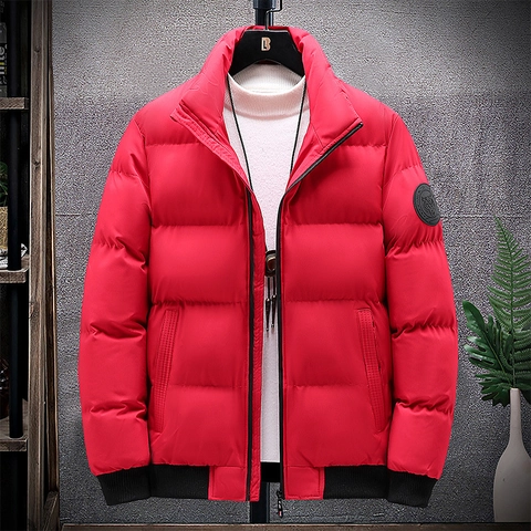 Men Winter Puffer Jacket Thickened Stand Collar Windproof Warm Cotton Padded Coat Korean Trend Casual Outdoor Oversized Outerwear