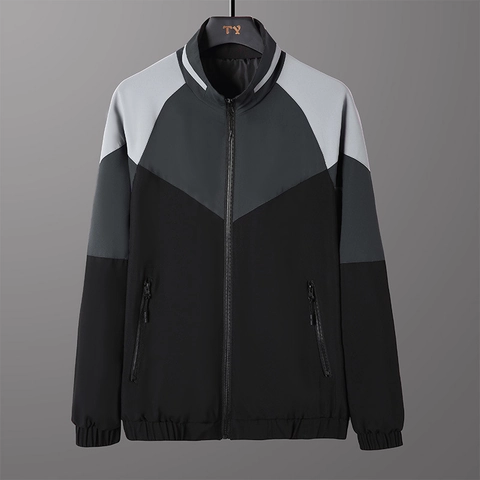 Veste Décontractée Homme Color Block Synthétique Coupe Vent Col Montant Fermeture Éclair Sport Sortie Homme Extérieur
