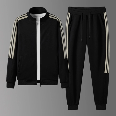 Herren Trainingsanzug Lässig Polyester Sport Set Full Zip Stehkragen Jacke Und Jogginghose Dreifachstreifen Sportbekleidung