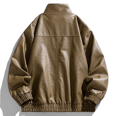 Veste en Cuir PU Décontractée pour Hommes Mode Col Montant Veste Bomber Workwear Manteau Coupe-Vent en Similicuir pour Hommes