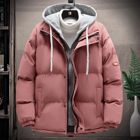 Heren Gevoerde Jas Met Capuchon Nep Tweedelige Gewatteerde Polyester Winterjas Warm Winddicht Streetwear Casual Herenkleding