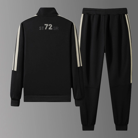 Herren Trainingsanzug Lässig Polyester Sport Set Full Zip Stehkragen Jacke Und Jogginghose Dreifachstreifen Sportbekleidung