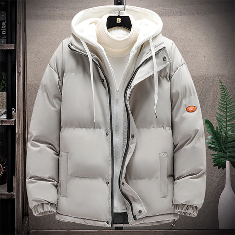 Heren Gevoerde Jas Met Capuchon Nep Tweedelige Gewatteerde Polyester Winterjas Warm Winddicht Streetwear Casual Herenkleding