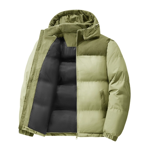 Men's Winter Padded Jacket Corduroy Patchwork Thick Warm Hooded Coat Trendy Korean Style Loose Outwear For Young Men