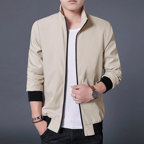 Chaqueta Casual para Hombre Cuello Alzado Resistente al Viento de Poliéster Abrigo Ligero para Oficina Diaria Estilo Urbano