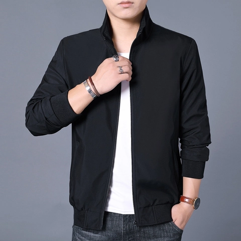 Chaqueta Casual para Hombre Cuello Alzado Resistente al Viento de Poliéster Abrigo Ligero para Oficina Diaria Estilo Urbano