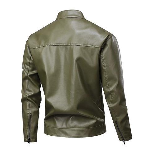 Men's PU Leather Motorcycle Jacket Vintage Stand Collar Slim Fit Faux Leather Biker Coat For Spring Autumn Outerwear