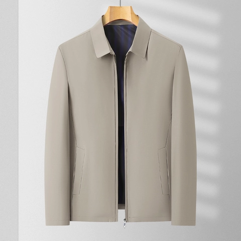 Giacca da Uomo Business Casual a Revers Antivento con Cerniera Leggera Fodera a Righe Giacca per Primavera Autunno Cappotto