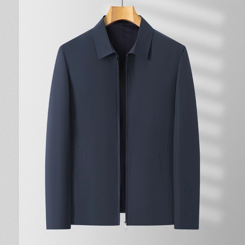 Giacca da Uomo Business Casual a Revers Antivento con Cerniera Leggera Fodera a Righe Giacca per Primavera Autunno Cappotto