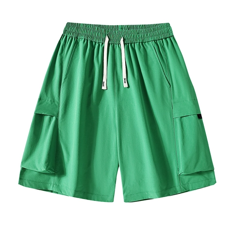 Short Cargo pour Hommes en Polyester Séchage Rapide Hydrofuge Taille Élastique Grandes Poches Extérieur Décontracté Été