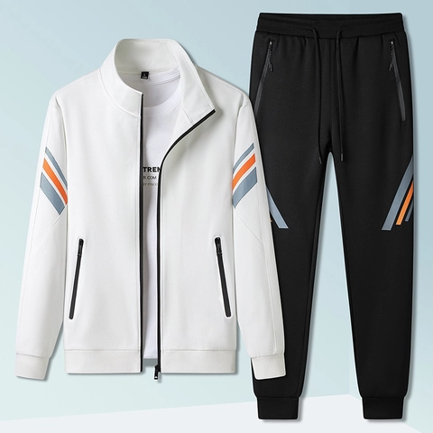 Herren Trainingsanzug Jacke Und Hose Stehkragen Fleece Gefüttert Warm Sport Freizeit Anzug Herbst Winter Streifen Jogginganzug Für Herren