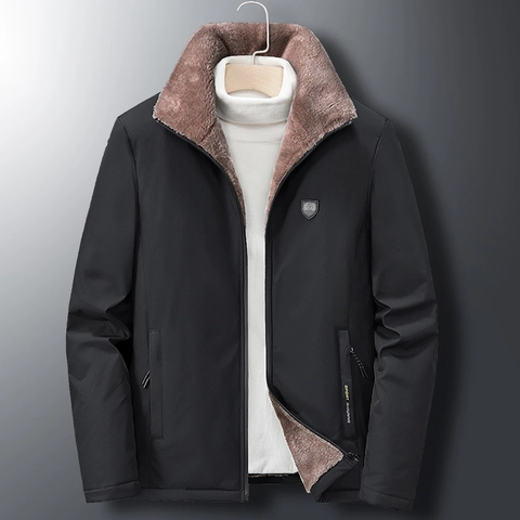 Men Winter Fleece Lined Cotton Padded Jacket Thickened Stand Collar Warm Outerwear Coat For Middle Aged Elderly Men