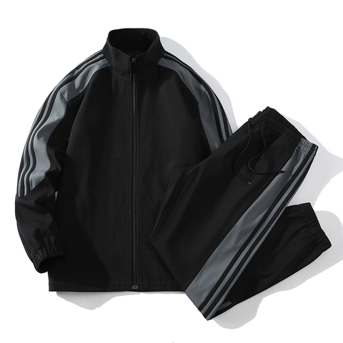 Herren Casual Sport Jacke Und Hose Outfit Stehkragen Reißverschluss Zweiteiliger Trainingsanzug Gestreifter Windbreaker