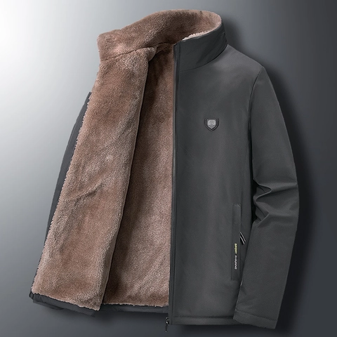 Men Winter Fleece Lined Cotton Padded Jacket Thickened Stand Collar Warm Outerwear Coat For Middle Aged Elderly Men
