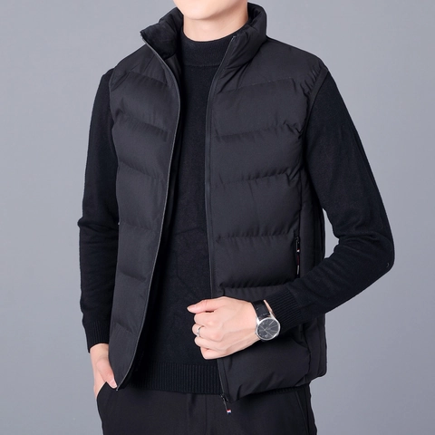 Chaleco Acolchado para Hombre Invierno Cálido Cuello Alto Sin Mangas Chaqueta Acolchada Cremallera Engrosada para Exterior
