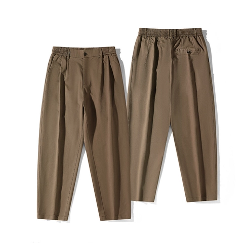 Men Casual Pants Straight Leg Trousers Cotton Nylon Blend High Elasticity Business Minimalist Solid Color Slack Pants