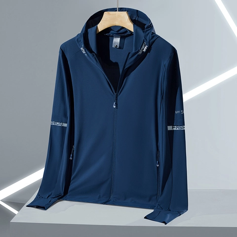 Veste de Protection Solaire Homme UPF 50 Plus Respirante à Capuche Manteau de Pêche Extérieur Léger Séchage Rapide Satin Glacée Sportswear