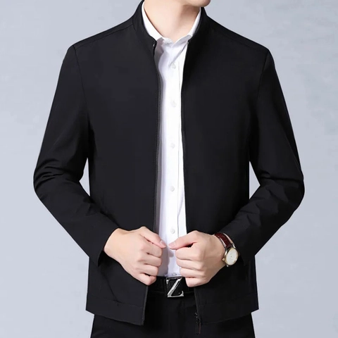 Chaqueta Casual De Negocios Para Hombre Cuello Alto Poliéster Cortavientos Abrigo Ligero Con Cremallera Para Oficina Diario