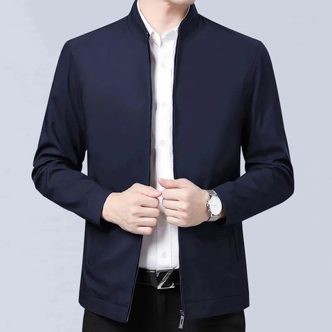 Chaqueta Casual De Negocios Para Hombre Cuello Alto Poliéster Cortavientos Abrigo Ligero Con Cremallera Para Oficina Diario