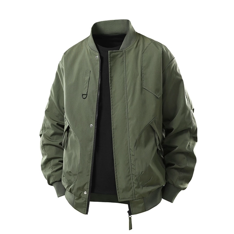 Giubbotto Bomber da Uomo Vestibilità Larga Collo a Costine Capospalla Cargo Antivento Con Tasche Funzionali Abbigliamento da Lavoro Casual per Uomo Moda Primavera Autunno