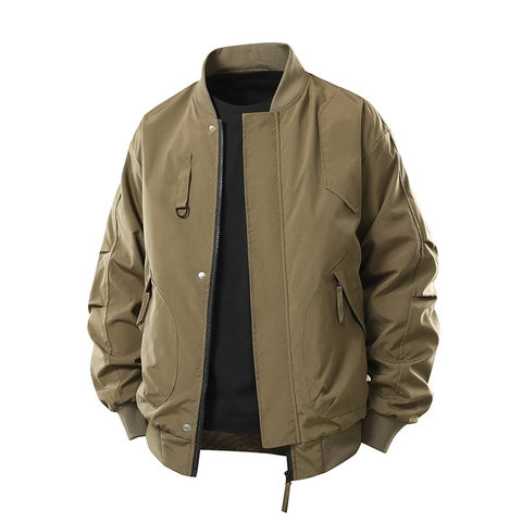 Giubbotto Bomber da Uomo Vestibilità Larga Collo a Costine Capospalla Cargo Antivento Con Tasche Funzionali Abbigliamento da Lavoro Casual per Uomo Moda Primavera Autunno