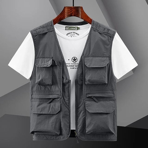 Men Outdoor Nylon Vest Multi Pocket Breathable Mesh Lining For Fishing Hiking Photography Mountaineering Casual Workwear Tops