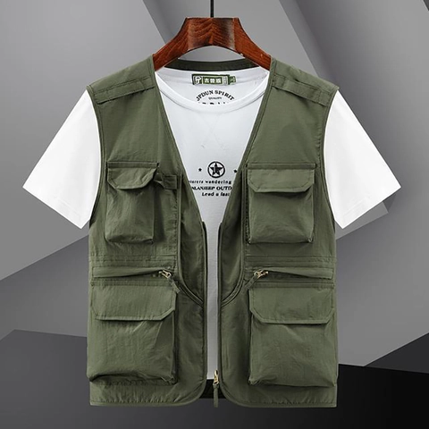 Men Outdoor Nylon Vest Multi Pocket Breathable Mesh Lining For Fishing Hiking Photography Mountaineering Casual Workwear Tops