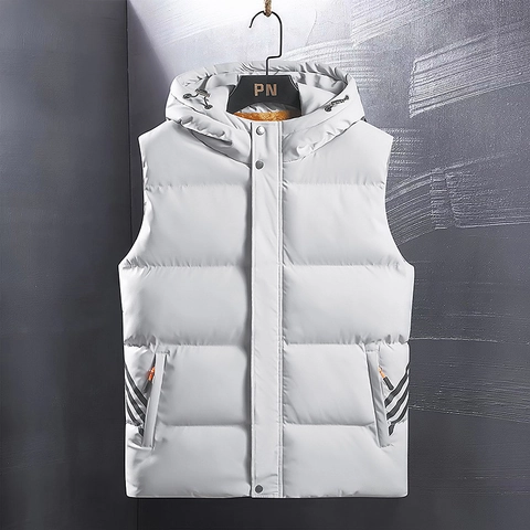 Heren Winter Gewatteerde Bodywarmer Met Capuchon Sportief Gestreept Winddicht Mouwloos Jasje Met Fleecevoering Warme Bodywarmer