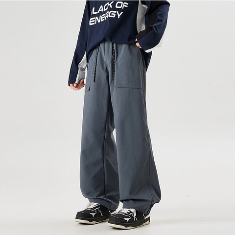 Pantalones Cargo para Hombre de Poliéster Casual Streetwear Ajuste Suelto Cordón Cintura Elástica Puños Ajustables