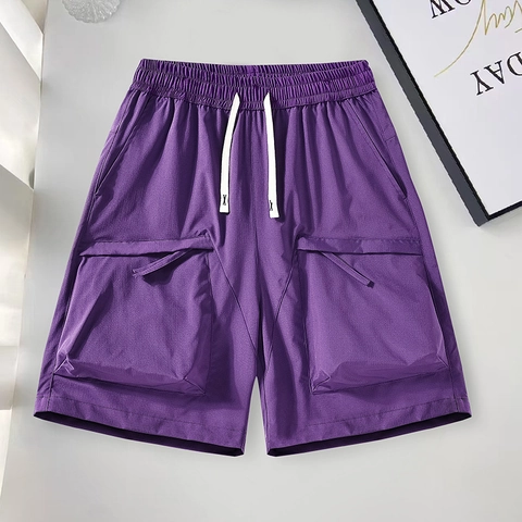 Men's Cargo Shorts Quick Dry Multi Pocket Elastic Drawstring Waist Summer Casual Streetwear Loose Fit Ripstop Fabric Bottoms
