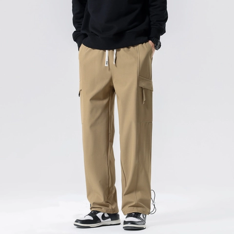 Pantaloni Cargo da Uomo 100% Poliestere Gamba Dritta Foderati in Pile Coulisse Tasche Multiple Pantaloni Casual Streetwear