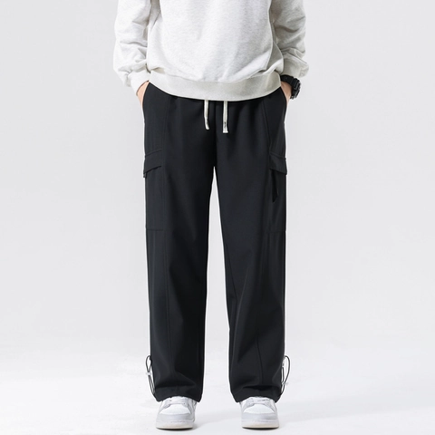 Pantaloni Cargo da Uomo 100% Poliestere Gamba Dritta Foderati in Pile Coulisse Tasche Multiple Pantaloni Casual Streetwear