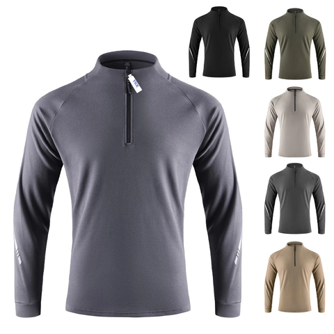 Men's 1/4 Zipper Sports Sweatshirt Long Sleeve Quick Dry Athletic Top Reflective Strip Running Cycling Gym Pullover Activewear