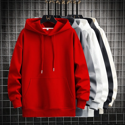 Felpa con Cappuccio Casual da Uomo in Misto Cotone a Maniche Lunghe Tinta Unita Pullover con Tasca a Marsupio per Moda Primavera Autunno