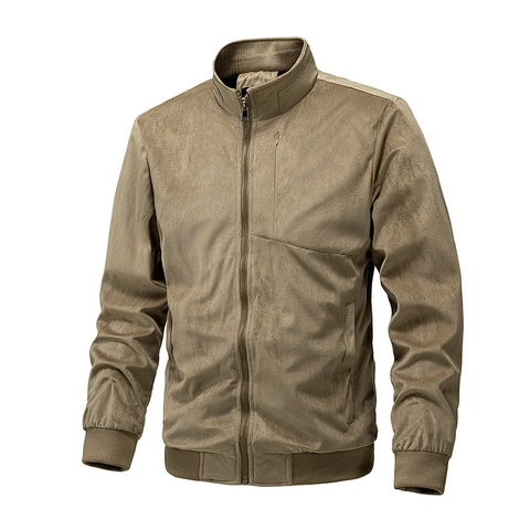 Herren Casual Wildlederimitat Jacke Stehkragen Reißverschluss Einfarbig Langarm Mantel Mit Rippbündchen Für Herbst Winter