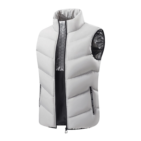 Men's Winter Padded Vest With Graphene Heat Reflecting Lining Stand Collar Water Repellent Sleeveless Jacket Warm Outerwear
