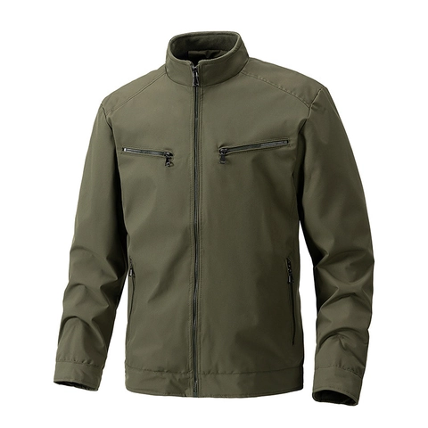 Men Stand Collar Jacket Windproof Polyester Padded Outerwear With Zipper Pockets Casual Outdoor Winter Fashion Coat