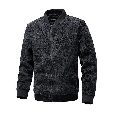 Heren Zwaargewicht Gebreide Gestructureerde Bomberjas Opstaande Kraag Retro Casual Jas Met Rits Herfst Winter Winddichte Mode Outerwear Voor Heren