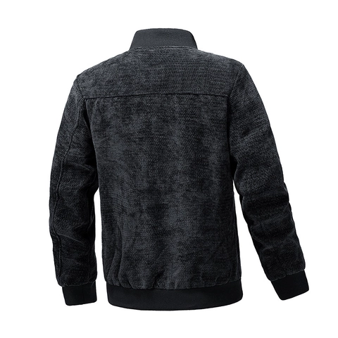 Heren Zwaargewicht Gebreide Gestructureerde Bomberjas Opstaande Kraag Retro Casual Jas Met Rits Herfst Winter Winddichte Mode Outerwear Voor Heren