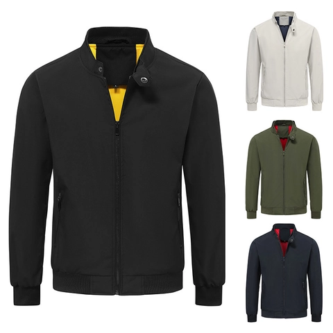 Men's Casual Stand Collar Jacket Fashion Slim Fit Windproof Bomber Outerwear For Spring Autumn Outdoor Daily Solid Color Men Coat