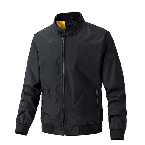 Herren Casual Stehkragen Bomberjacke Winddicht Full Zip Leichte Oberbekleidung Mit Rippbündchen Einfarbig Für Frühling Herbst