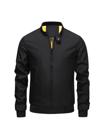 Men Stand Collar Bomber Jacket Solid Color Casual Lightweight Windproof Outerwear Full Zip Pocket Coat For Spring Autumn