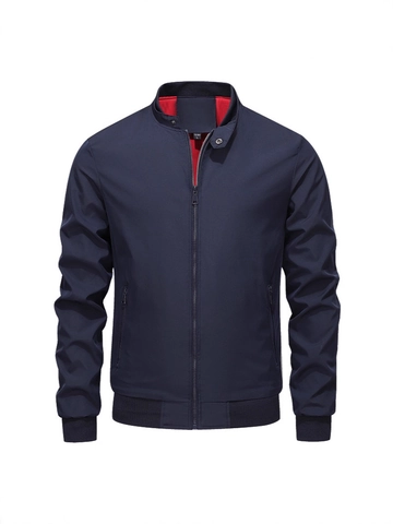 Men Stand Collar Bomber Jacket Solid Color Casual Lightweight Windproof Outerwear Full Zip Pocket Coat For Spring Autumn