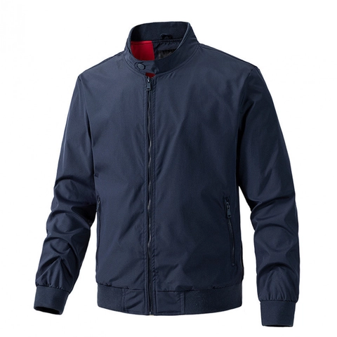 Herren Casual Stehkragen Bomberjacke Winddicht Full Zip Leichte Oberbekleidung Mit Rippbündchen Einfarbig Für Frühling Herbst