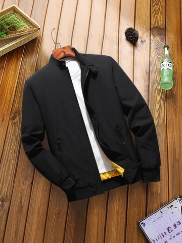Chaqueta de Hombre Casual Ajustada con Cuello Alto Cortavientos Ligero y Delgado Abrigo de Béisbol con Forro de Contraste para Primavera Otoño