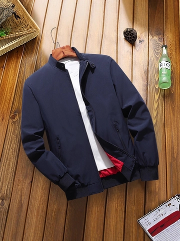Chaqueta de Hombre Casual Ajustada con Cuello Alto Cortavientos Ligero y Delgado Abrigo de Béisbol con Forro de Contraste para Primavera Otoño