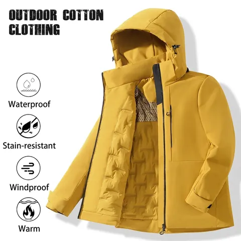 Giacca Imbottita in Cotone Unisex Invernale Con Cappuccio e Fodera Termica in Grafene Parka Caldo Outdoor Impermeabile per Uomo Donna